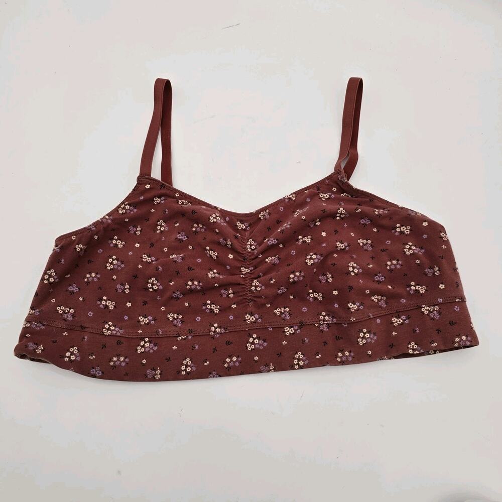 Duluth Sports Bra Womens XL Red Rust Floral Adjustable Organic Cotton Free Range